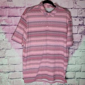 IBKUL MENS UPF 50+ QUICK DRY PINK STRIPED POLO PICKLEBALL GOLF ATHLETIC LARGE